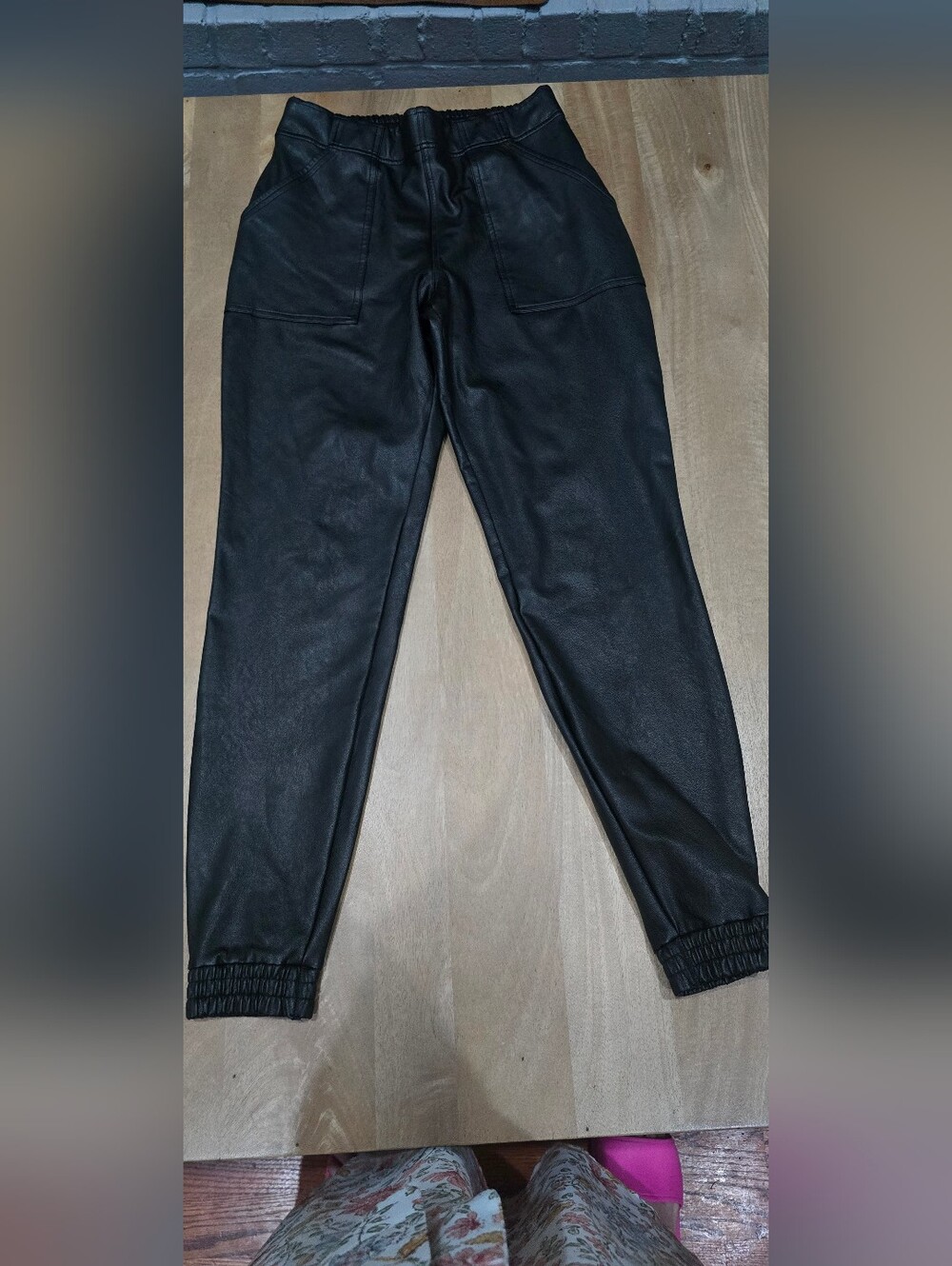 Spanx Black Faux Leather Utility Jogger Pants Medium M